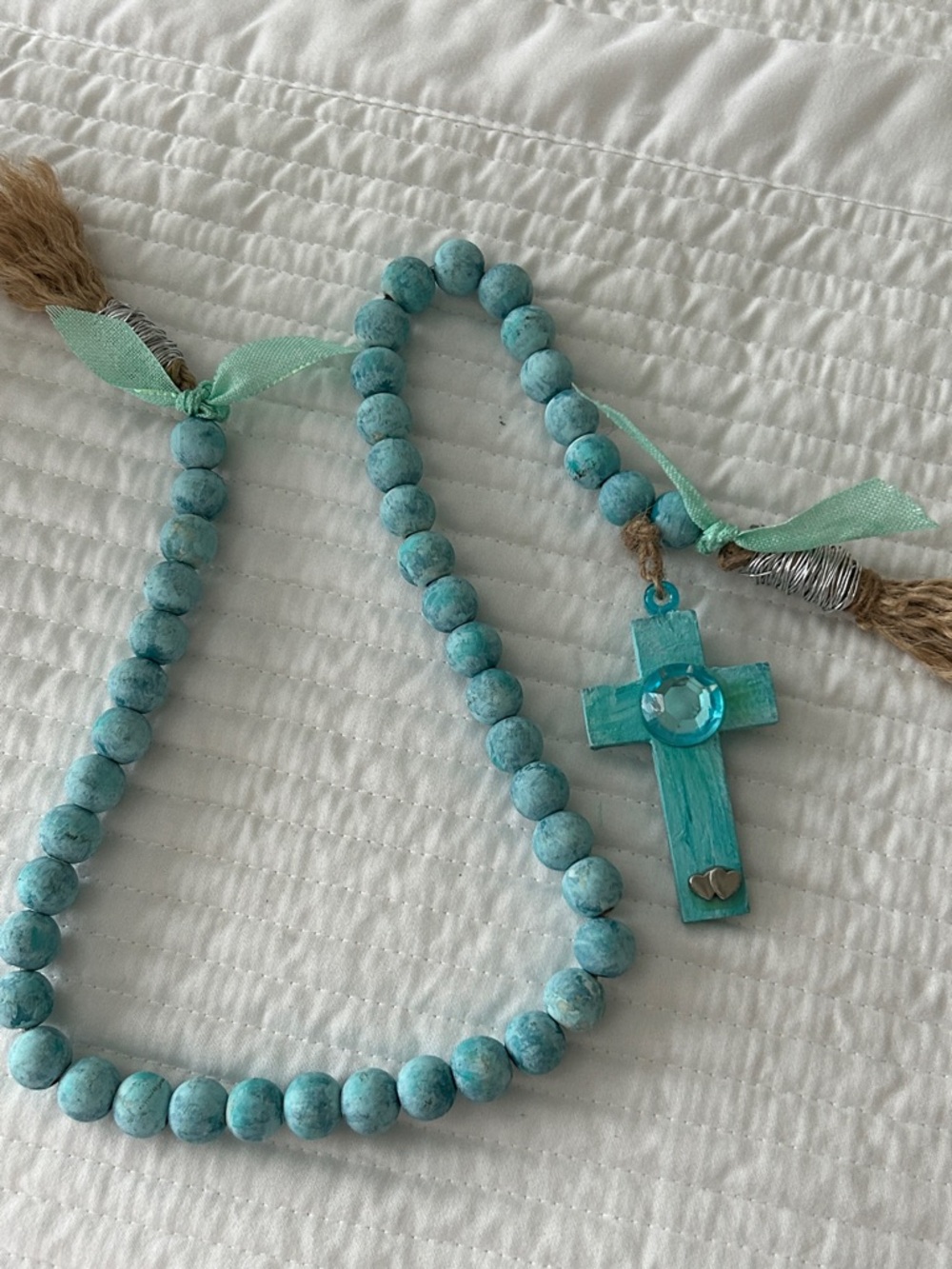 Decorative Wood Bead Garland Cross Accent
